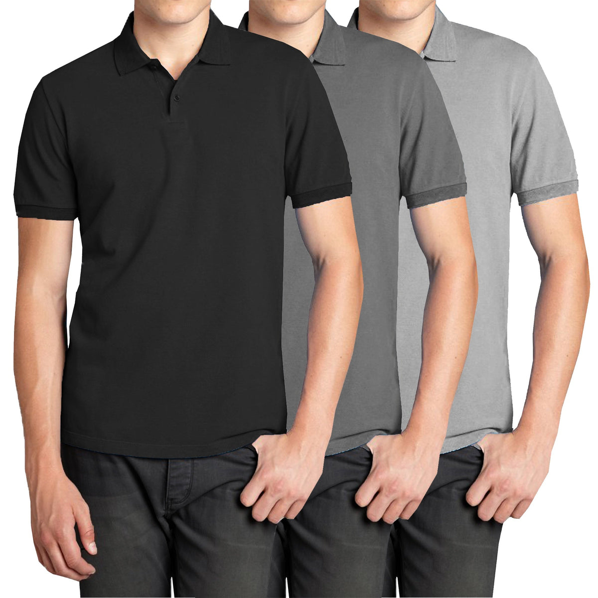 3-Pack Men's Short Sleeve Pique Polo Shirt with Ribbed Collar and Breathable Cotton-Blend Fabric (S-3XL)