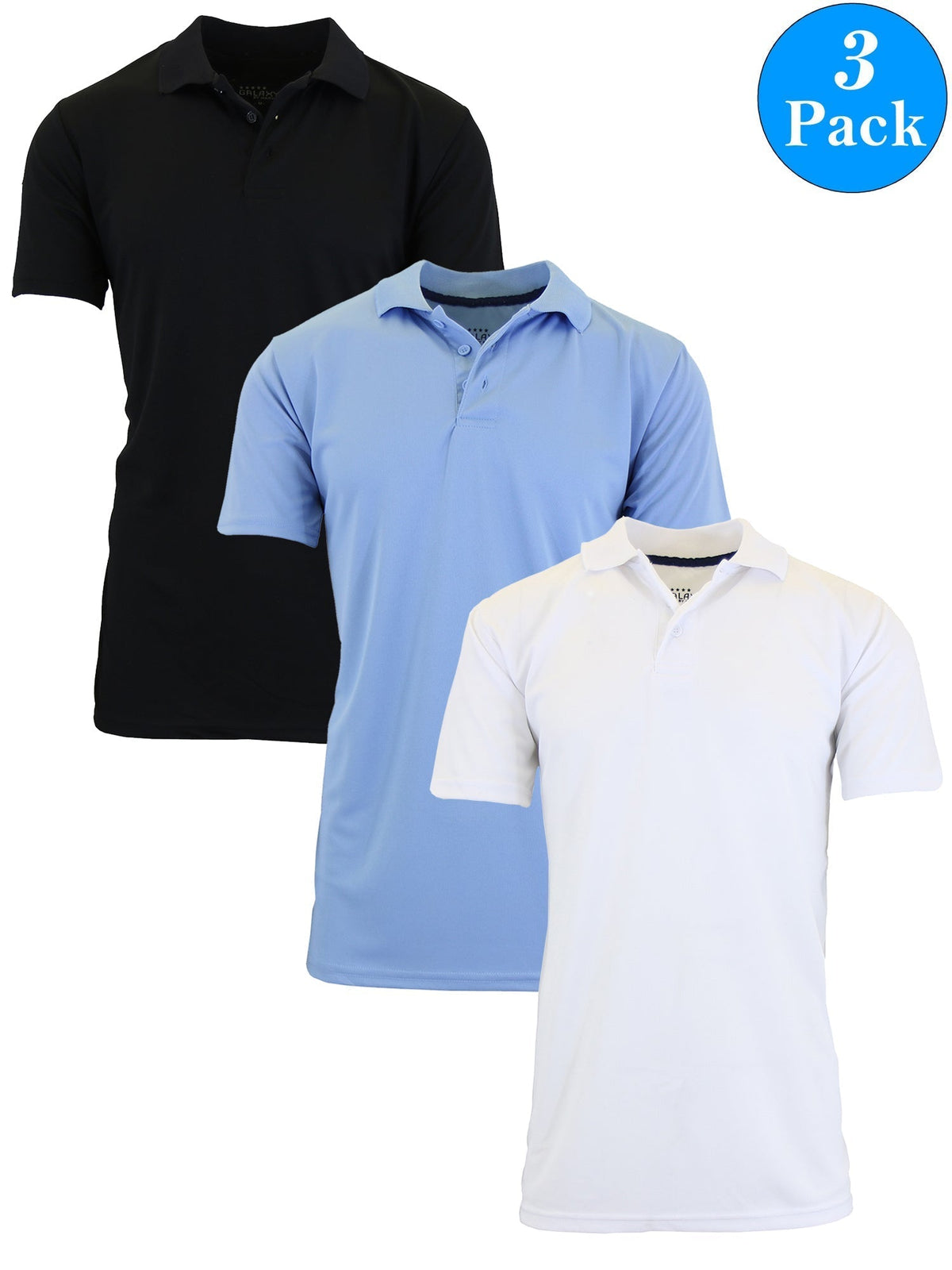 3-Pack Men's Short Sleeve Polo Shirts – Moisture-Wicking, Stretch Knit, Tagless, Regular Fit for All-Day Comfort