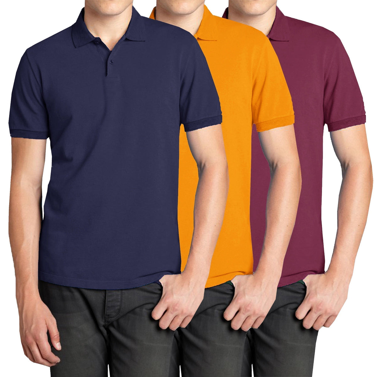 3-Pack Men's Short Sleeve Pique Polo Shirt with Ribbed Collar and Breathable Cotton-Blend Fabric (S-3XL)