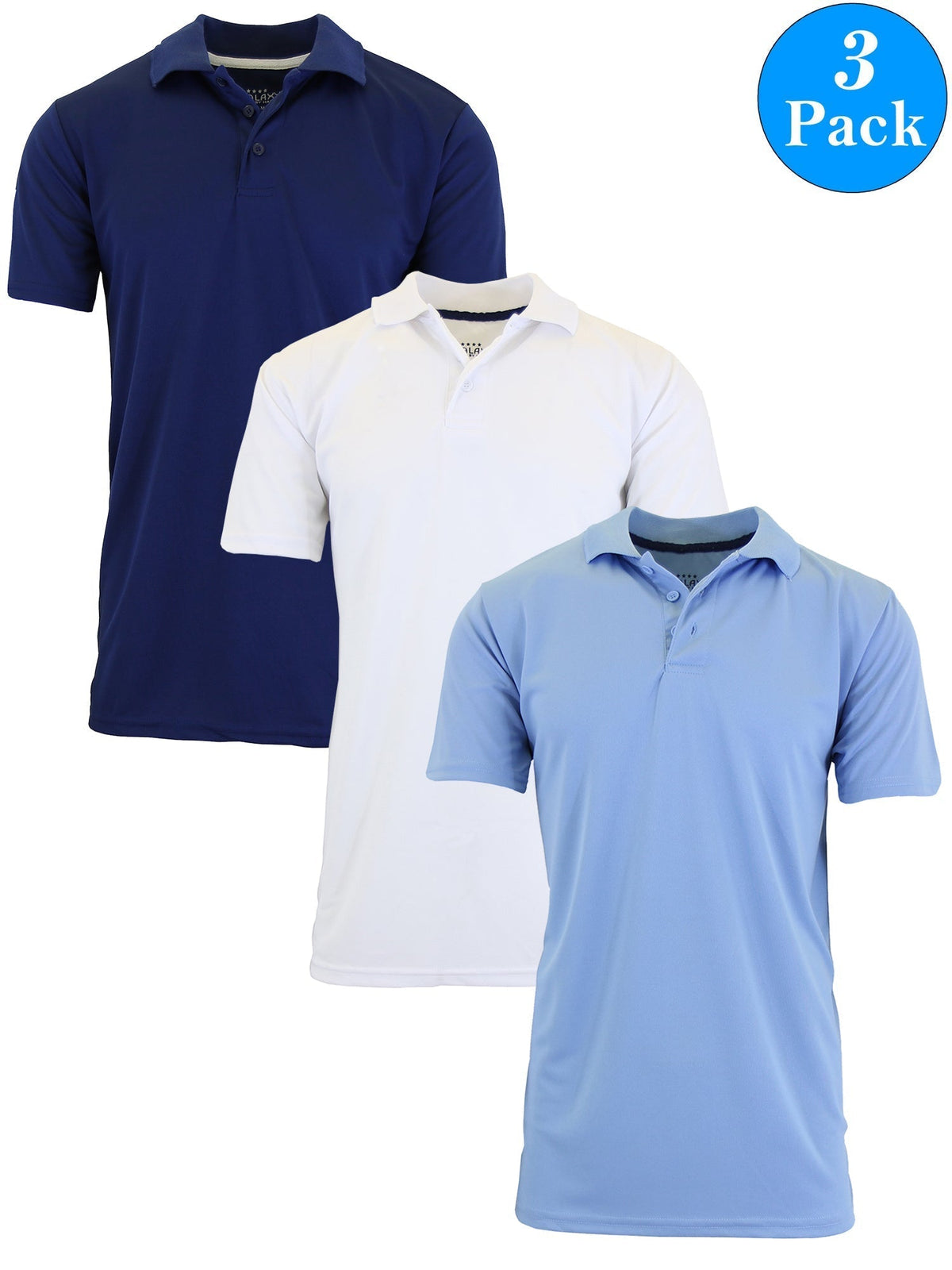 3-Pack Men's Short Sleeve Polo Shirts – Moisture-Wicking, Stretch Knit, Tagless, Regular Fit for All-Day Comfort