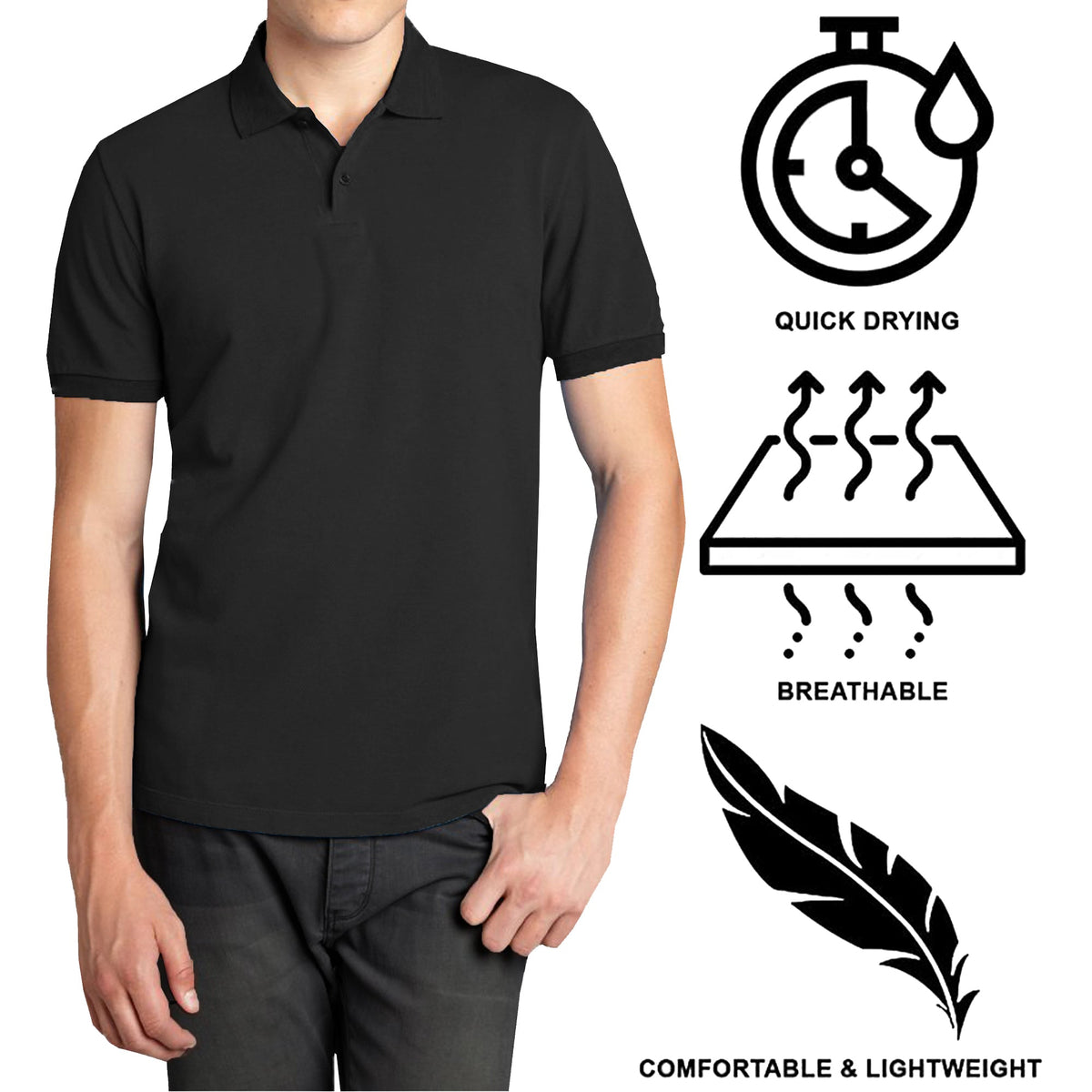 3-Pack Men's Short Sleeve Pique Polo Shirt with Ribbed Collar and Breathable Cotton-Blend Fabric (S-3XL)