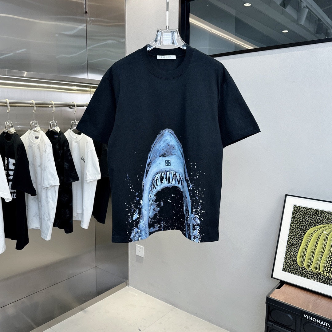 Blue Shark Print T Shirt