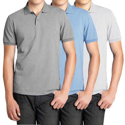 3-Pack Men's Short Sleeve Pique Polo Shirt with Ribbed Collar and Breathable Cotton-Blend Fabric (S-3XL)