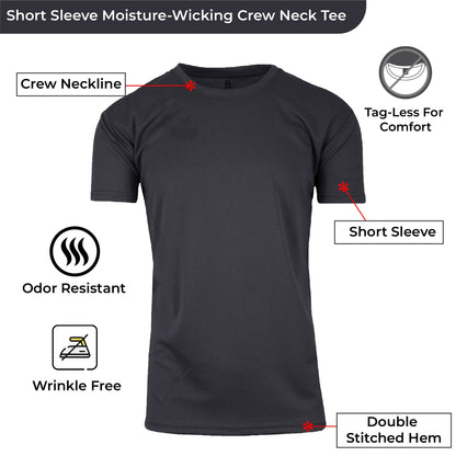 5-Pack Men's Short Sleeve Moisture-Wicking Quick Dry Performance Crew Neck Tee (S-2XL)