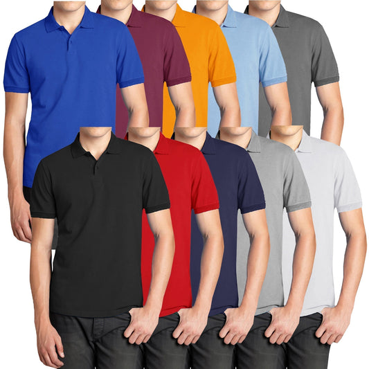 3-Pack Men's Short Sleeve Pique Polo Shirt with Ribbed Collar and Breathable Cotton-Blend Fabric (S-3XL)